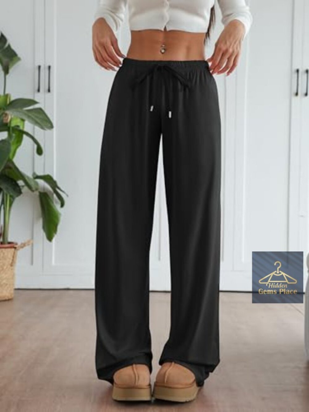 Wide Leg Lounge Pants Low Rise Baggy Pajama Bottoms with Pockets Y2K 22/30 - Picture 2 of 7